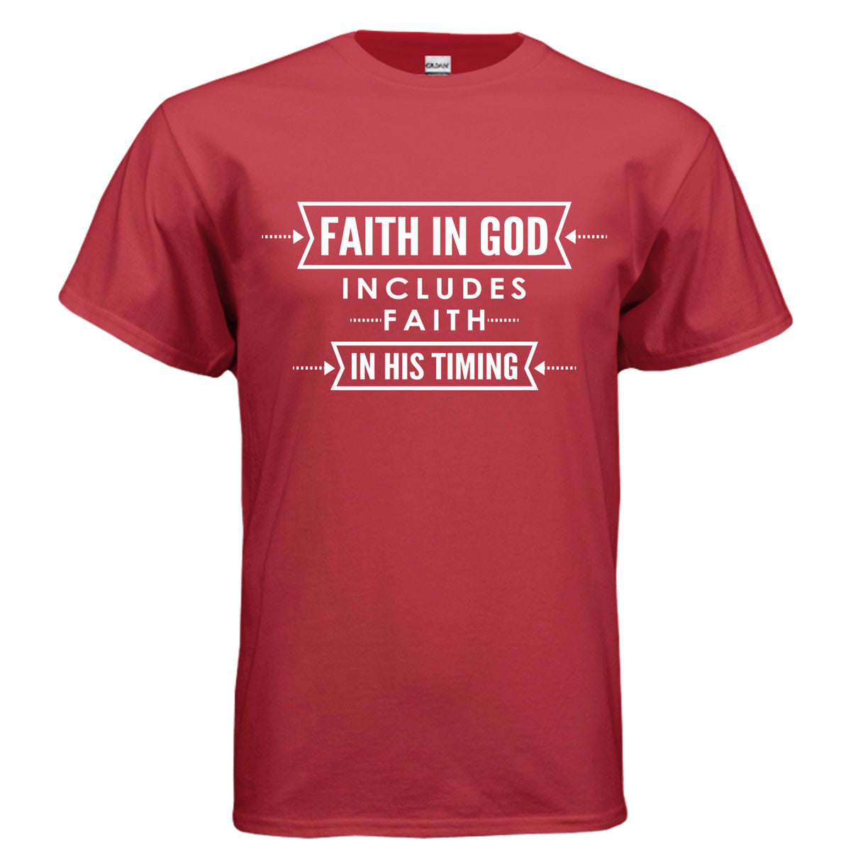 Faith in God Includes Faith in His Timing t-shirt in Red - front view