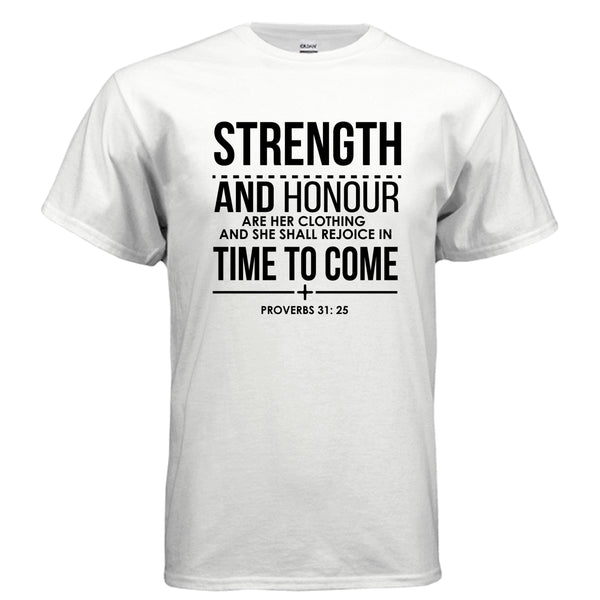 Strength and Honour t-shirt in White - front view