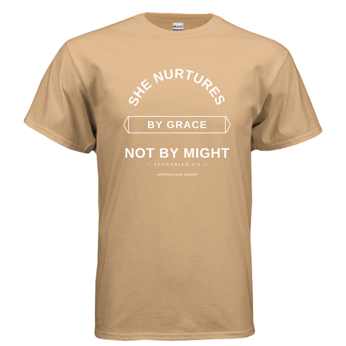 She Nurtures by Grace t-shirt in Old Gold - front view