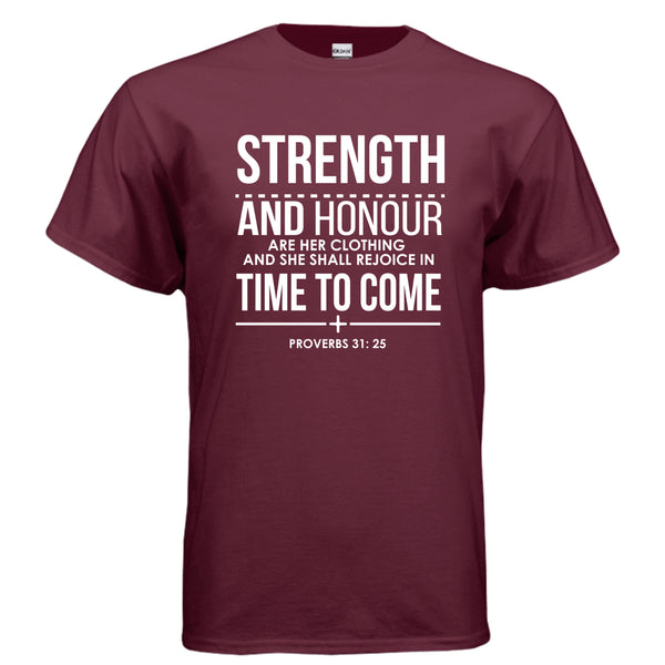 Strength and Honour t-shirt in Maroon - front view